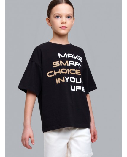 Фуфайка трикотажная для девочек (футболка) черный