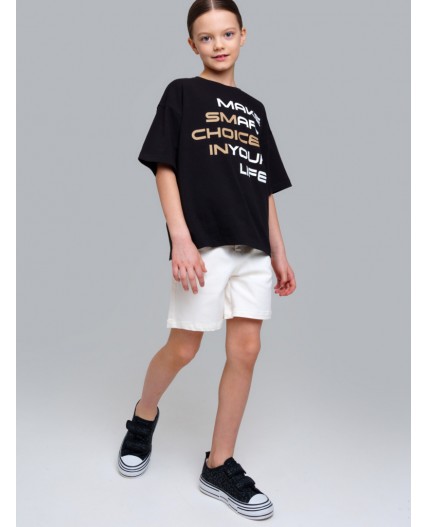 Фуфайка трикотажная для девочек (футболка) черный