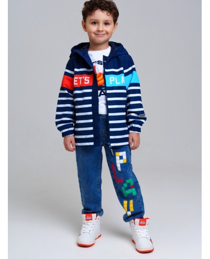 Куртка текстильная с полиуретановым покрытием для мальчиков (ветровка) тёмно-синий,оранжевый,голубой