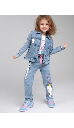 Брюки текстильные джинсовые для девочек голубой