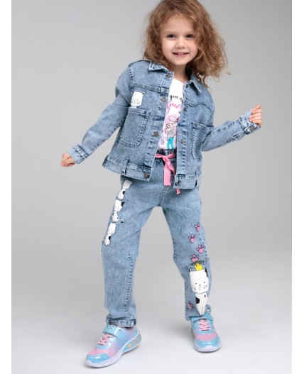 Брюки текстильные джинсовые для девочек голубой