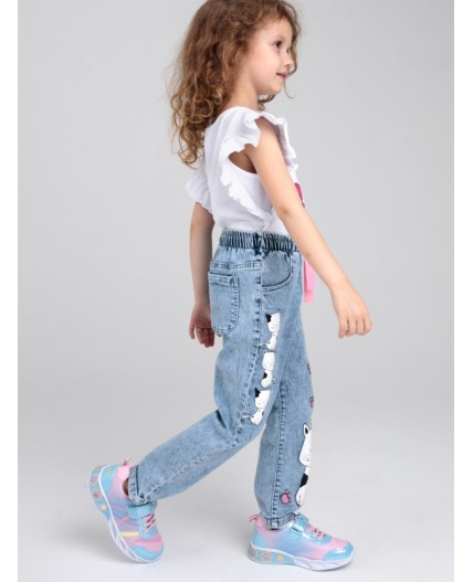 Брюки текстильные джинсовые для девочек голубой