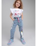 Брюки текстильные джинсовые для девочек голубой
