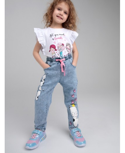 Брюки текстильные джинсовые для девочек голубой