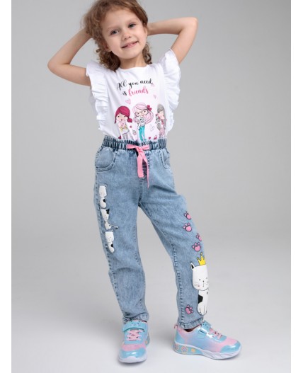 Брюки текстильные джинсовые для девочек голубой