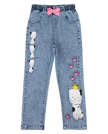 Брюки текстильные джинсовые для девочек голубой