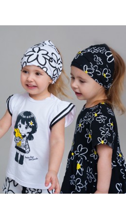 Косынка детская трикотажная для девочек, 2 шт в комплекте черный,белый