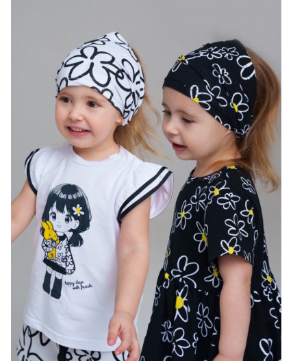 Косынка детская трикотажная для девочек, 2 шт в комплекте черный,белый