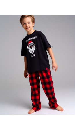 Комплект для мальчиков: брюки текстильные, фуфайка трикотажная (футболка) черный,красный