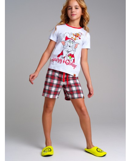 Комплект для девочек: фуфайка трикотажная (футболка), шорты текстильные разноцветный