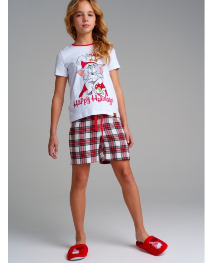 Комплект для девочек: фуфайка трикотажная (футболка), шорты текстильные разноцветный