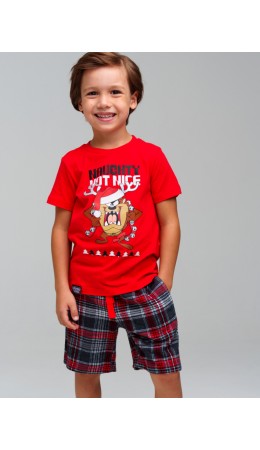 Комплект для мальчиков: фуфайка (футболка) трикотажная, шорты текстильные красный,черный,белый