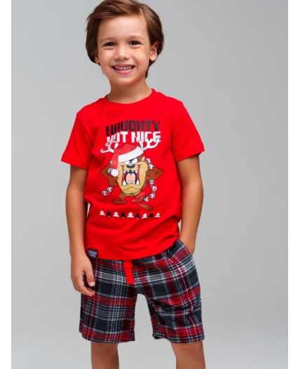 Комплект для мальчиков: фуфайка (футболка) трикотажная, шорты текстильные красный,черный,белый