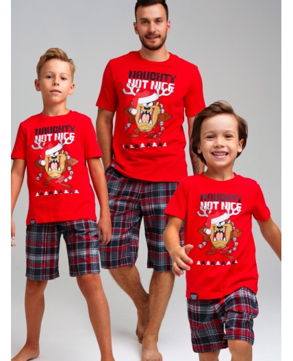 Комплект для мальчиков: фуфайка (футболка) трикотажная, шорты текстильные красный,черный,белый