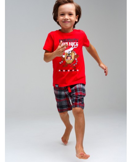 Комплект для мальчиков: фуфайка (футболка) трикотажная, шорты текстильные красный,черный,белый