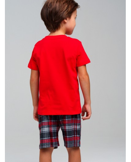 Комплект для мальчиков: фуфайка (футболка) трикотажная, шорты текстильные красный,черный,белый