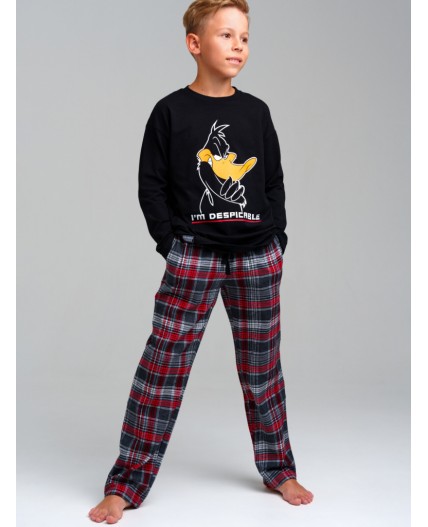 Комплект для мальчиков: брюки текстильные, фуфайка трикотажная (футболка с длинными рукавами) черный,красный,белый