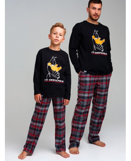 Комплект для мальчиков: брюки текстильные, фуфайка трикотажная (футболка с длинными рукавами) черный,красный,белый