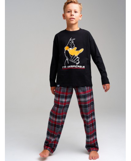 Комплект для мальчиков: брюки текстильные, фуфайка трикотажная (футболка с длинными рукавами) черный,красный,белый