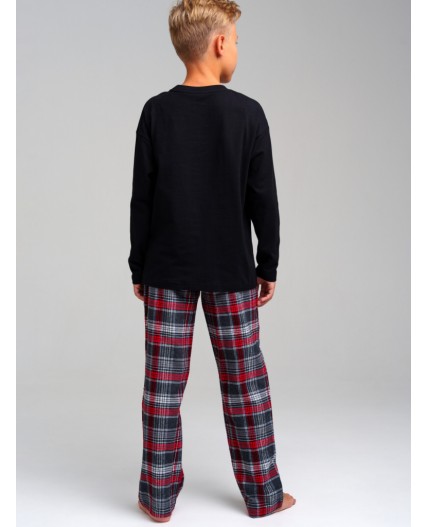 Комплект для мальчиков: брюки текстильные, фуфайка трикотажная (футболка с длинными рукавами) черный,красный,белый