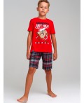 Комплект для мальчиков: фуфайка (футболка) трикотажная, шорты текстильные красный,черный,белый