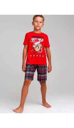 Комплект для мальчиков: фуфайка (футболка) трикотажная, шорты текстильные красный,черный,белый