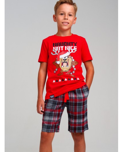 Комплект для мальчиков: фуфайка (футболка) трикотажная, шорты текстильные красный,черный,белый