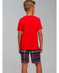 Комплект для мальчиков: фуфайка (футболка) трикотажная, шорты текстильные красный,черный,белый