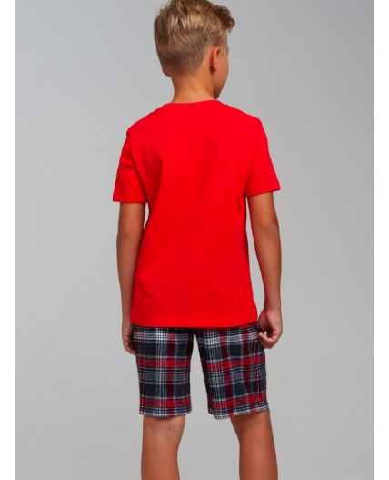 Комплект для мальчиков: фуфайка (футболка) трикотажная, шорты текстильные красный,черный,белый