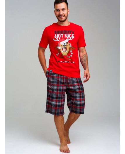 Комплект для мужчин: фуфайка (футболка) трикотажная, шорты текстильные красный,черный,белый