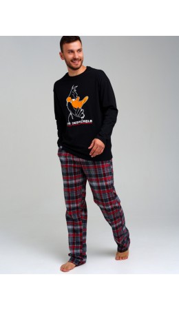 Комплект для мужчин: фуфайка (футболка с длинными рукавами) трикотажная, брюки текстильные черный,красный,белый