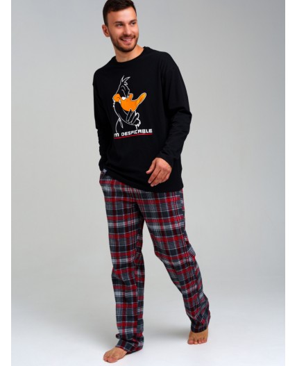 Комплект для мужчин: фуфайка (футболка с длинными рукавами) трикотажная, брюки текстильные черный,красный,белый