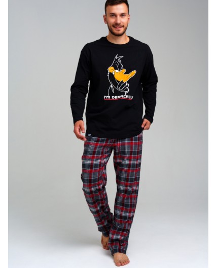 Комплект для мужчин: фуфайка (футболка с длинными рукавами) трикотажная, брюки текстильные черный,красный,белый