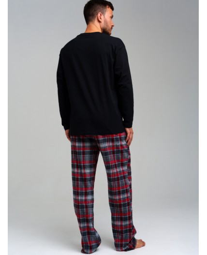 Комплект для мужчин: фуфайка (футболка с длинными рукавами) трикотажная, брюки текстильные черный,красный,белый