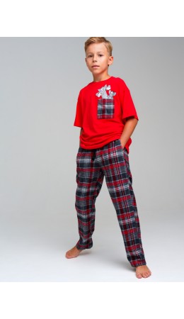 Комплект для мальчиков: брюки текстильные, фуфайка трикотажная (футболка) красный,черный,белый