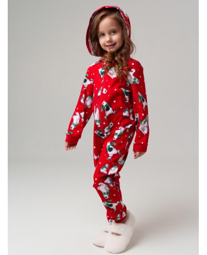 Пижама-комбинезон трикотажная унисекс для детей красный