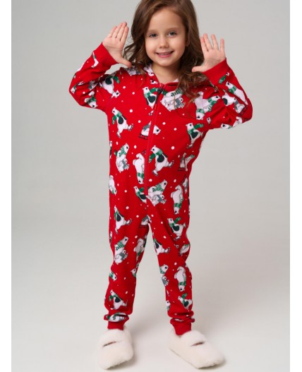 Пижама-комбинезон трикотажная унисекс для детей красный
