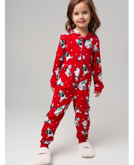 Пижама-комбинезон трикотажная унисекс для детей красный