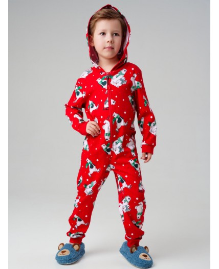 Пижама-комбинезон трикотажная унисекс для детей красный