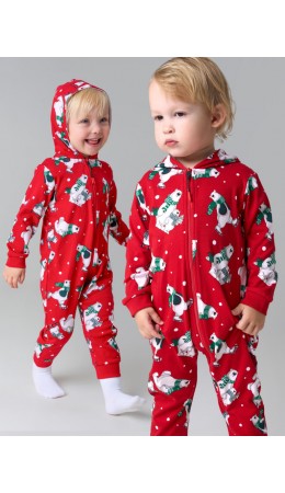 Пижама-комбинезон детская трикотажная для девочек красный