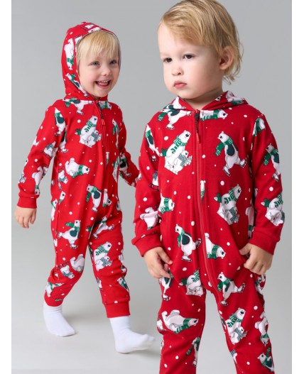 Пижама-комбинезон детская трикотажная для девочек красный