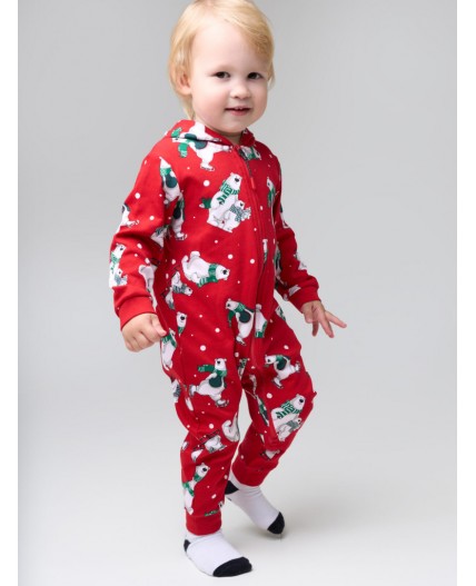 Пижама-комбинезон детская трикотажная для девочек красный