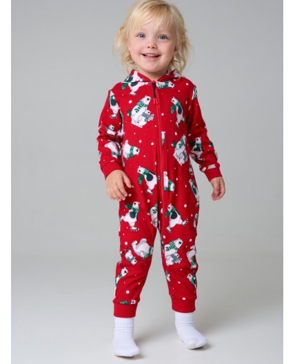 Пижама-комбинезон детская трикотажная для девочек красный