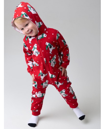 Пижама-комбинезон детская трикотажная для девочек красный