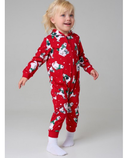 Пижама-комбинезон детская трикотажная для девочек красный