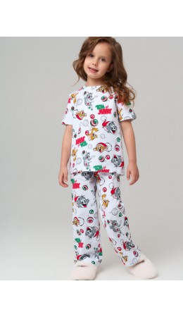 Пижама трикотажная для девочек разноцветный