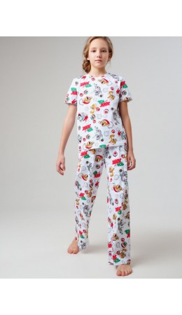 Пижама трикотажная для девочек разноцветный