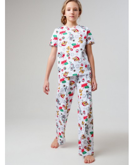 Пижама трикотажная для девочек разноцветный