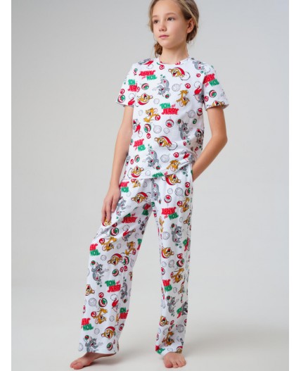 Пижама трикотажная для девочек разноцветный