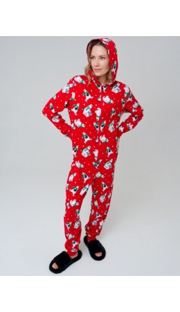 Пижама-комбинезон трикотажная унисекс для взрослых красный